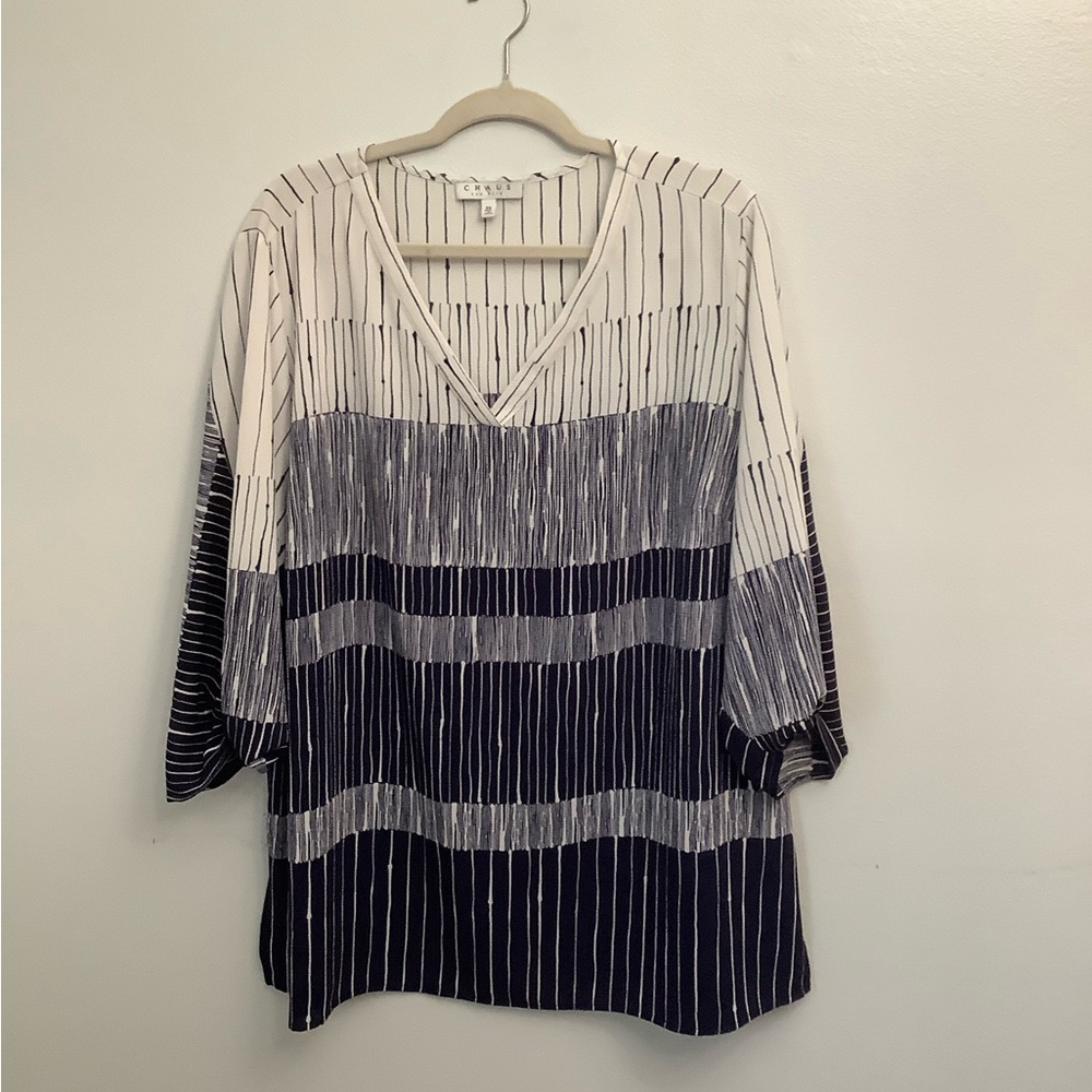 Chaus Monochrome Striped V-Neck Tunic